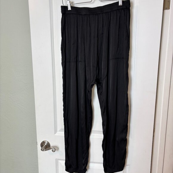 Raquel Allegra Black Silky Tapered Pants Elastic Waist Pull-On Designer Size 3 L - Picture 1 of 6